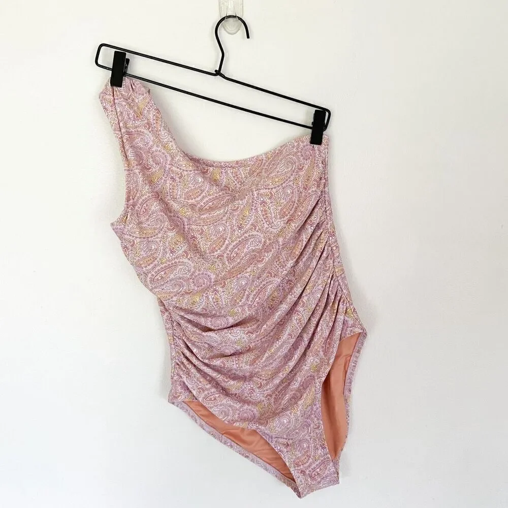 J. Crew Eco Women’s One Shoulder All Over Paisley Printed Ruched Sides Swimsuit